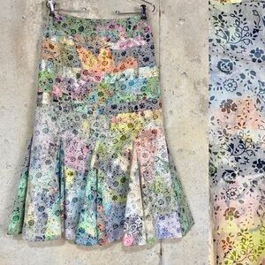 Vintage collection retro inspired pastel tie dye purple floral midi skirt small